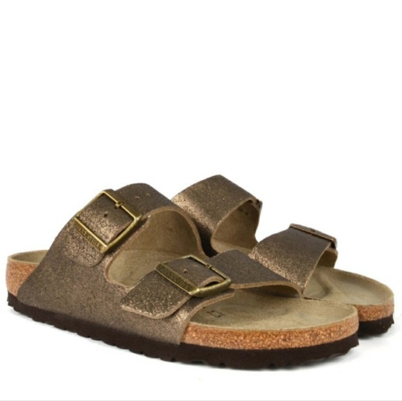 birkenstock washed metallic gold